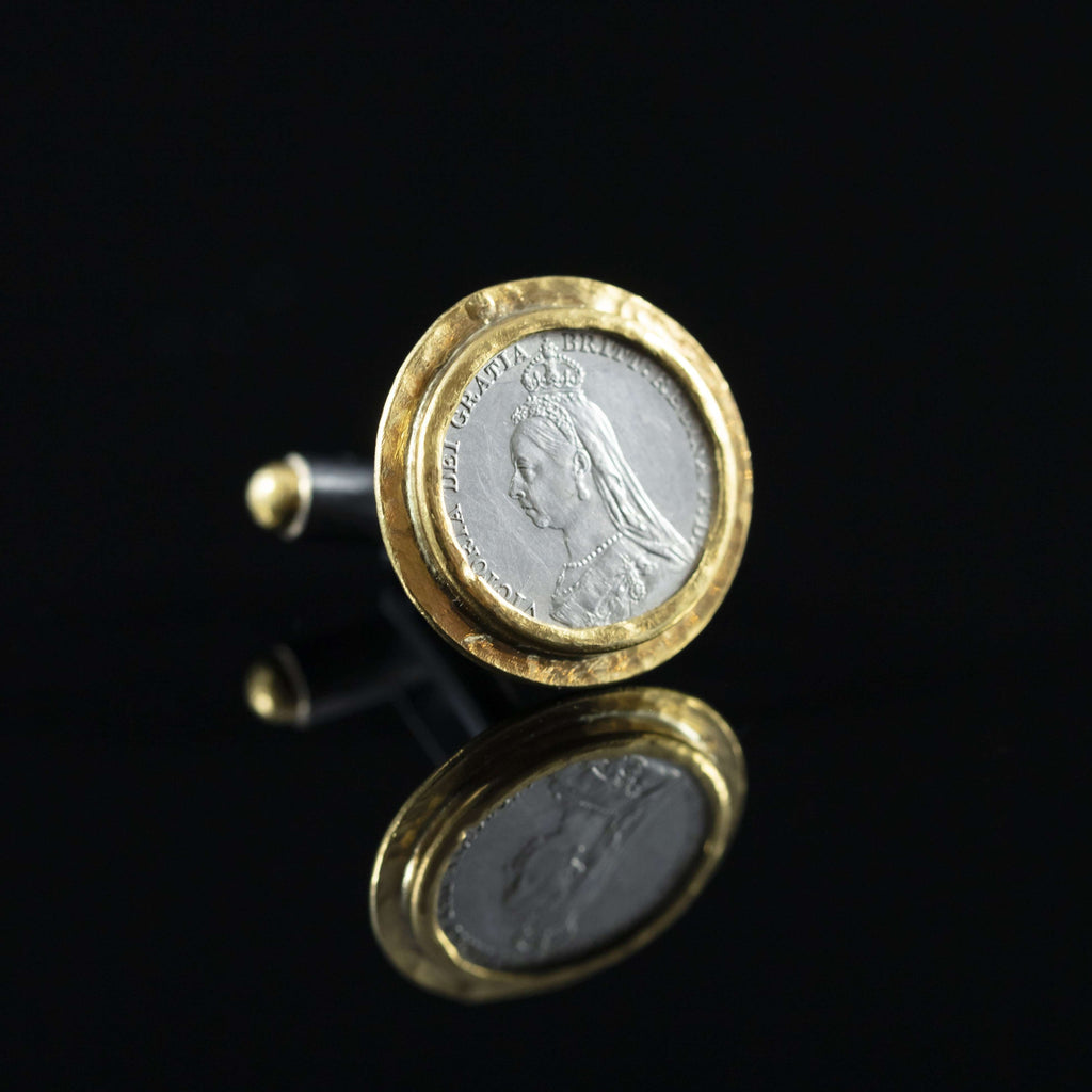 Queen Victoria Silver Coin & Gold Cufflinks I