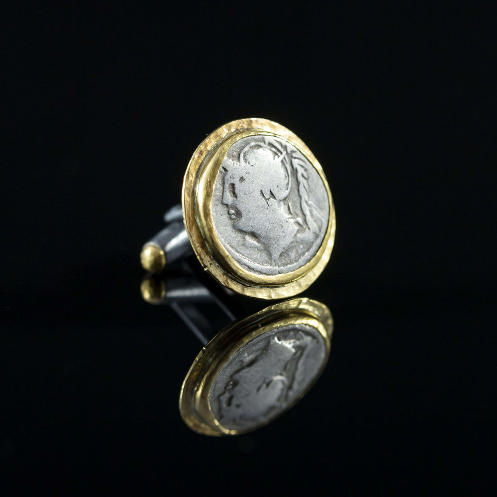 Roman Silver Denarius & Gold Cufflinks
