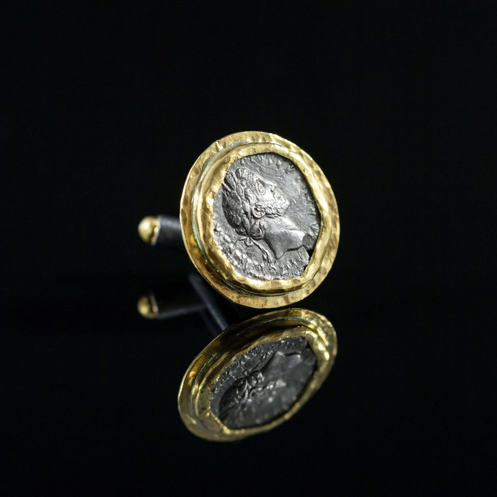 Roman Silver Coin & Gold Cufflinks