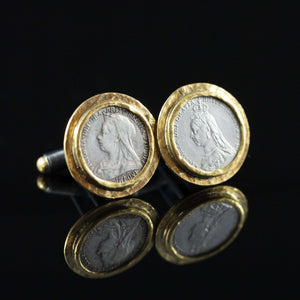 Queen Victoria Silver Coin & Gold Cufflinks I