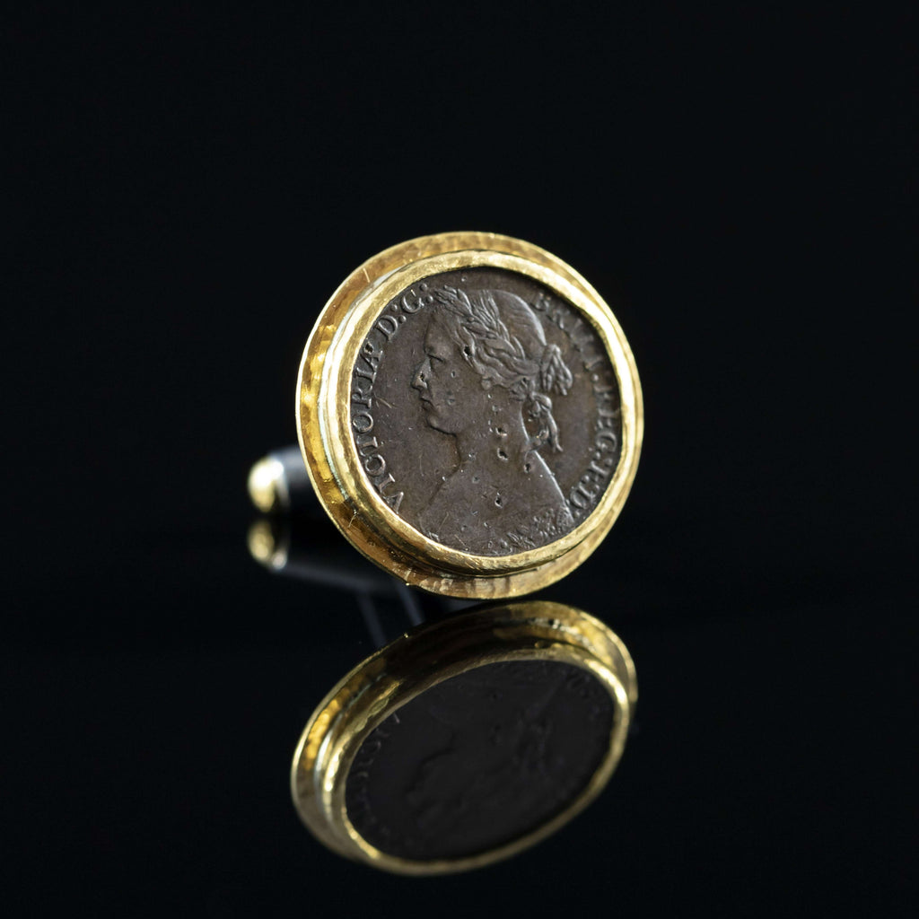 Queen Victoria Copper Coin & Gold Cufflinks