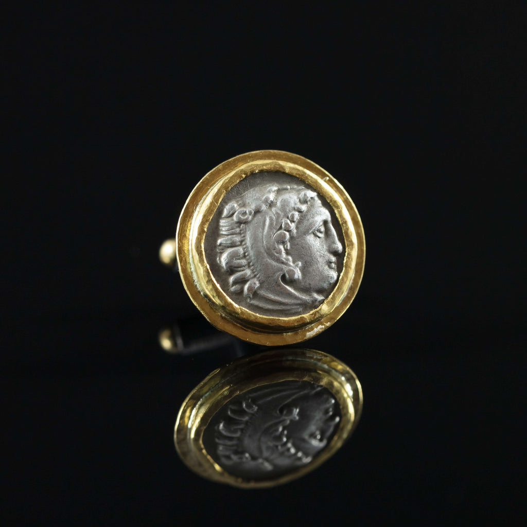 Alexander the Great Silver Coin & Gold Cufflinks