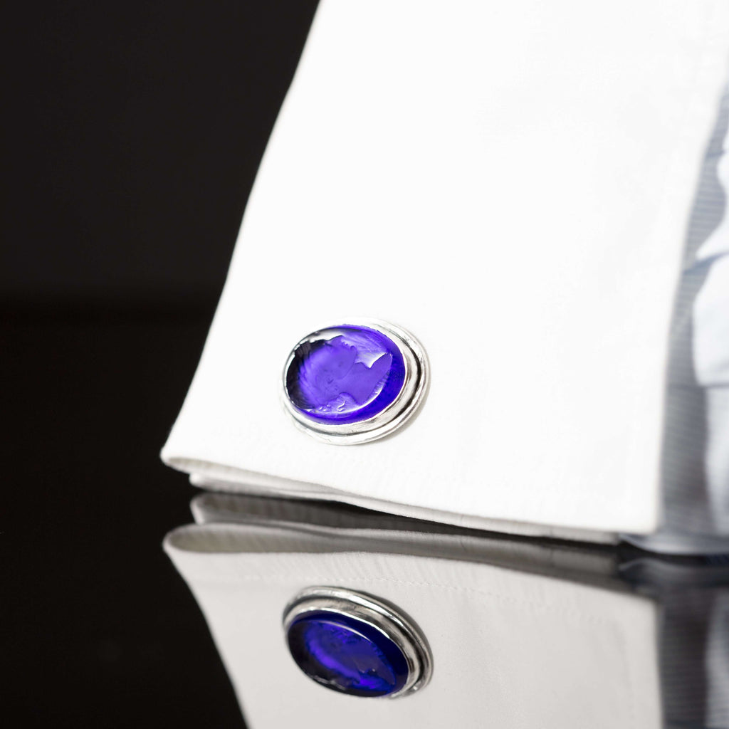 Silver & Blue Roman Intaglio Cufflinks