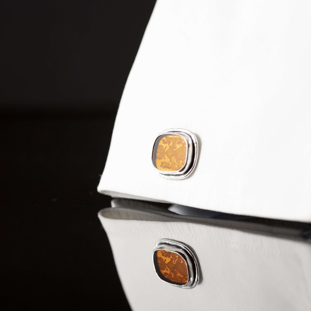 Silver & Orange Crest Intaglio Cufflinks